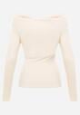 Beżowy Bluzka z Bawełną Dekoltem Typu Łódka i Marszczeniem  Typhatos