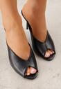 Czarne Klapki na Szpilce Ozdobione Wyciętą Cholewką Berineli