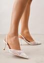 Białe Sandały na Szpilce z Koronką Caskstar