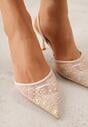 Beżowe Sandały na Szpilce z Koronką Caskstar