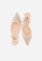 Beżowe Sandały na Szpilce z Koronką Caskstar