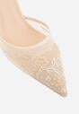 Beżowe Sandały na Szpilce z Koronką Caskstar