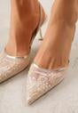Złote Sandały na Szpilce z Koronką Caskstar