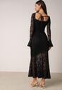 Czarna Koronkowa Sukienka VICES o Eleganckim Kroju z Wiązaniem na Plecach Irinlenne