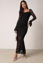 Czarna Koronkowa Sukienka VICES o Eleganckim Kroju z Wiązaniem na Plecach Irinlenne