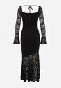Czarna Koronkowa Sukienka VICES o Eleganckim Kroju z Wiązaniem na Plecach Irinlenne