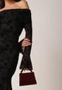 Czarna Koktajlowa Sukienka VICES z Odkrytymi Ramionami i Welurowym Wzorem Drensyss