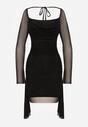 Czarna Siateczkowa Sukienka VICES o Dopasowanym Kroju z Wiązaniem Arieslenne