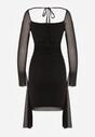 Czarna Siateczkowa Sukienka VICES o Dopasowanym Kroju z Wiązaniem Arieslenne