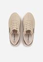 Beżowe Sneakersy na Grubej Podeszwie z Perforacją i Tweedowymi Wstawkami Idaphyphe