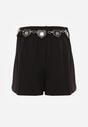 Czarne Spódnico-Szorty Ozdobione Łańcuszkiem i Sercami Rhenara