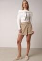 Beżowe Spódnico-Szorty Ozdobione Łańcuszkiem z Sercami Rhenara