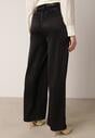 Czarne Szerokie Spodnie z Wysokim Stanem z Domieszką Bawełny i Geometryczną Klamrą Syliteia