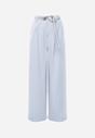 Niebieskie Szerokie Spodnie z Wysokim Stanem z Domieszką Bawełny i Geometryczną Klamrą Syliteia