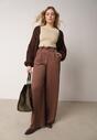 Brązowe Szerokie Spodnie z Wysokim Stanem z Domieszką Bawełny i Geometryczną Klamrą Syliteia