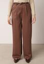 Brązowe Szerokie Spodnie z Wysokim Stanem z Domieszką Bawełny i Geometryczną Klamrą Syliteia