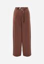 Brązowe Szerokie Spodnie z Wysokim Stanem z Domieszką Bawełny i Geometryczną Klamrą Syliteia