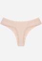 Beżowe Majtki z Bawełną Typu Stringi Ozdobione Koronką Cirilise