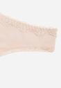 Beżowe Majtki z Bawełną Typu Stringi Ozdobione Koronką Cirilise