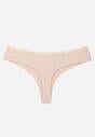 Beżowe Majtki Stringi z Bawełną Ozdobione Koronką Thelanthe