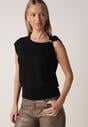 Czarna Dzianinowa Bluzka z Wiskozy Bez Rękawów z Biżuteryjną Aplikacją Orinera