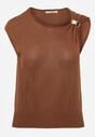 Brązowa Dzianinowa Bluzka z Wiskozy Bez Rękawów z Biżuteryjną Aplikacją Orinera