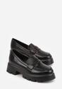 Czarne Mokasyny na Grubej Tłoczonej Podeszwie Dorikharei