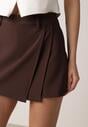 Brązowe Eleganckie Spódnico-Szorty z Wysokim Stanem o Asymetrycznym Kroju Tinalina