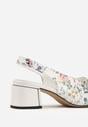 Białe Sandały na Obcasie ze Skórzaną Wkładką Ozdobione Pomponem Nelreris