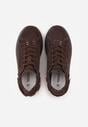 Ciemnobrązowe Skórzane Sneakersy na Platformie i Koturnie Zdobione Perforacją Peniesh
