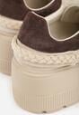 Beżowe Sneakersy Skórzane na Grubej Podeszwie z Plecionym Paskiem i Ozdobą Chalessei