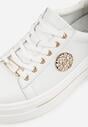 Białe Sneakersy na Koturnie ze Skóry Naturalnej z Ozdobami Cnassophe