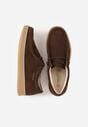 Brązowe Zamszowe Półbuty ze Skórzaną Wkładką i Ozdobnymi Przeszyciami Olenos