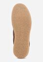 Brązowe Zamszowe Półbuty ze Skórzaną Wkładką i Ozdobnymi Przeszyciami Olenos