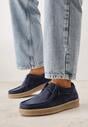 Granatowe Zamszowe Półbuty ze Skórzaną Wkładką i Ozdobnymi Przeszyciami Olenos