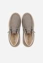 Ciemnobeżowe Zamszowe Półbuty ze Skórzaną Wkładką i Ozdobnymi Przeszyciami Olenos