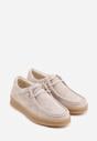 Beżowe Zamszowe Półbuty ze Skórzaną Wkładką i Ozdobnymi Przeszyciami Olenos