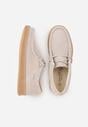 Beżowe Zamszowe Półbuty ze Skórzaną Wkładką i Ozdobnymi Przeszyciami Olenos