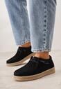 Czarne Zamszowe Półbuty ze Skórzaną Wkładką i Ozdobnymi Przeszyciami Olenos