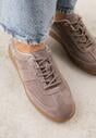 Ciemnobeżowe Sneakersy z Zamszu Naturalnego ze Skórzaną Wkładką i Przeszyciami Muririal