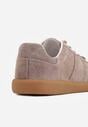 Ciemnobeżowe Sneakersy z Zamszu Naturalnego ze Skórzaną Wkładką i Przeszyciami Muririal