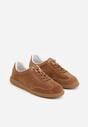 Brązowe Sneakersy z Zamszu Naturalnego ze Skórzaną Wkładką i Przeszyciami Muririal