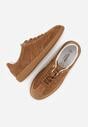 Brązowe Sneakersy z Zamszu Naturalnego ze Skórzaną Wkładką i Przeszyciami Muririal
