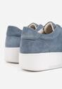 Niebieskie Sneakersy ze Skóry Naturalnej na Grubej Podeszwie z Metaliczną Ozdobą Sabypise