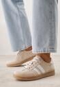 Beżowe Sneakersy ze Skóry Naturalnej w Stylu Tenisówek z Paskami Arethephila