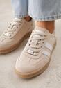 Beżowe Sneakersy ze Skóry Naturalnej w Stylu Tenisówek z Paskami Arethephila