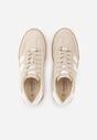 Beżowe Sneakersy ze Skóry Naturalnej w Stylu Tenisówek z Paskami Arethephila