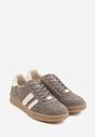 Ciemnobeżowe Sneakersy ze Skóry Naturalnej w Stylu Tenisówek z Paskami Arethephila