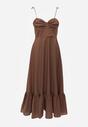 Brązowa Bawełniana Sukienka o Rozkloszowanym Kroju na Wiązanych Ramiączkach Milalisa