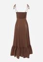 Brązowa Bawełniana Sukienka o Rozkloszowanym Kroju na Wiązanych Ramiączkach Milalisa